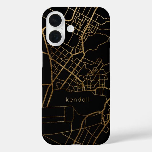 Trendiges Schwarz-Imitat-Gold-Map-Design mit Namen Case-Mate iPhone Hülle (Rückseite)