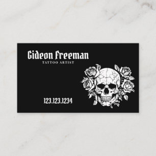 Trendiges Schwarz-Weiß-Totenkopf-Tätowierstudio Visitenkarte