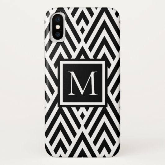Trendiges Schwarz-weißes Monogramm-Arrow-Diamantmu Case-Mate iPhone Hülle (Rückseite)