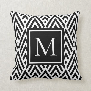 Trendiges Schwarz-weißes Monogramm-Arrow-Diamantmu Kissen