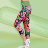 Trendiges Schwarzes Floral-Muster mit benutzerdefi Capri Leggings