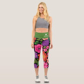 Trendiges Schwarzes Floral-Muster mit benutzerdefi Capri Leggings (Vorderseite)