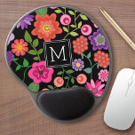 Trendiges Schwarzes Floral-Muster mit benutzerdefi Gel Mousepad<br><div class="desc">Ein niedliches Design mit trendigen Frühlingsblumen und einer kühnen Art,  Ihre Monogramme anzuzeigen.</div>