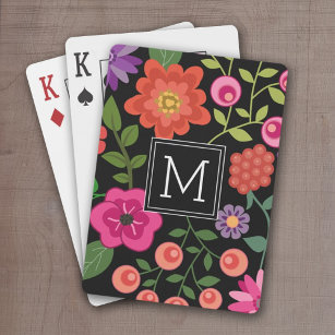 Trendiges Schwarzes Floral-Muster mit benutzerdefi Spielkarten
