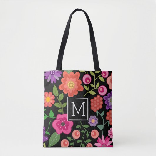 Trendiges Schwarzes Floral-Muster mit benutzerdefi Tasche (Vorderseite)