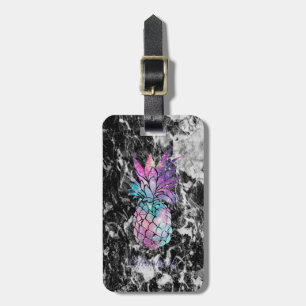 Trendiges schwarzes Marmor , Ananas - Personalisie Gepäckanhänger