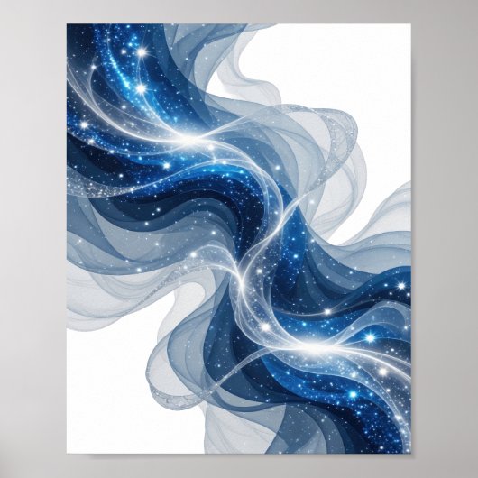 Trendiges Silber BLAUE WELLEN UND STERNE 3D-Textku Poster (Vorne)