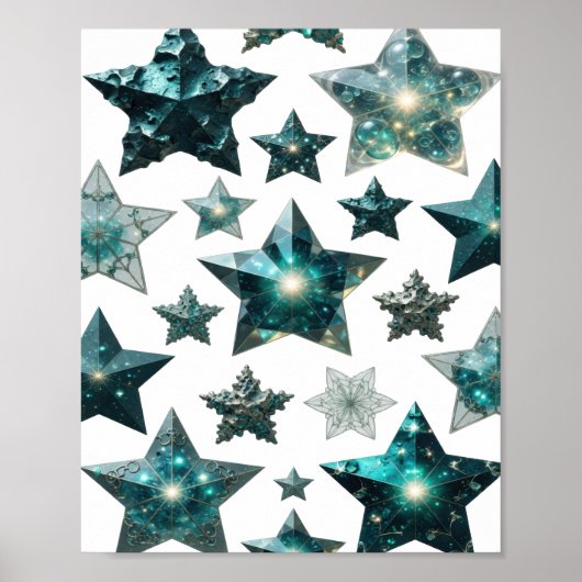 Trendiges Silber BLUE STARS 3D-Textart Poster (Vorne)