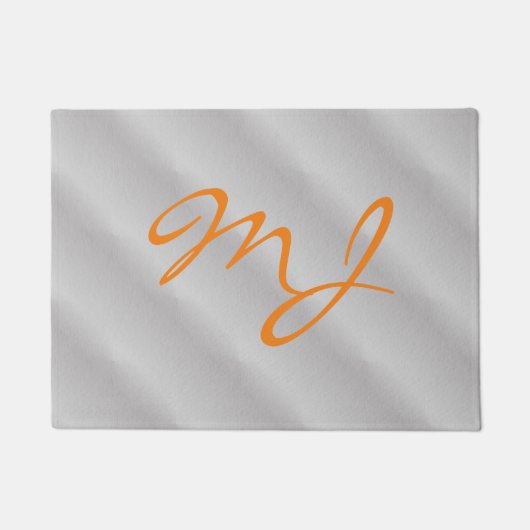 Trendiges Silber-Grau-Orange-Monogramm Fußmatte (Vorderseite)