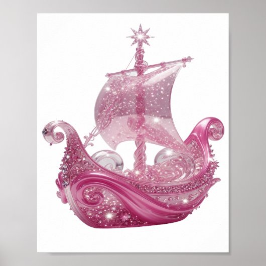 Trendiges Silber-Rosa-glitzerndes-Schiff 3D-Text-K Poster (Vorne)