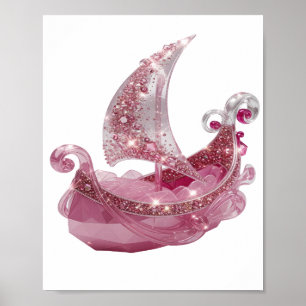 Trendiges Silber SWAROVSKI CRYSTAL SEGELBOOT T-Shi Poster