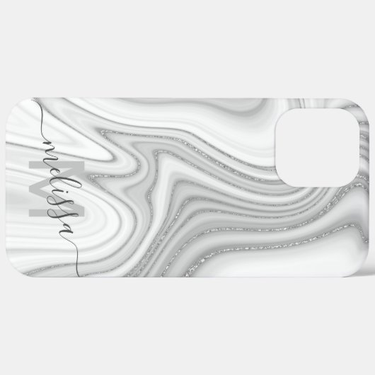 Trendiges silbernes Glitzer glänzt Marmorname Mono Case-Mate iPhone Hülle (Hinten (horizontal))