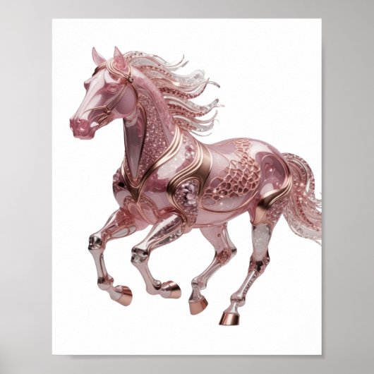 Trendiges Silbernes PINK GLAS PFERD Design Poster (Vorne)