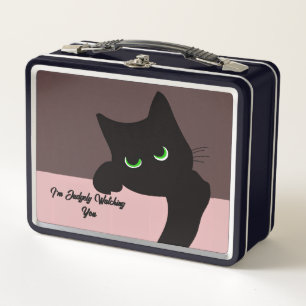 Trendiges spähendes schwarzes Katzen-Monogramm Metall Brotdose