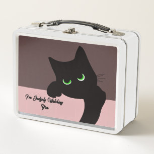 Trendiges spähendes schwarzes Katzen-Monogramm Metall Brotdose