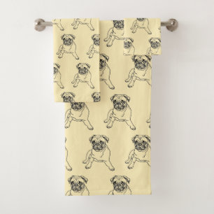 Trendiges süßes Pug-Hund-Handtuch-Set Badhandtuch Set