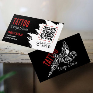 Trendiges Tattoo-Studio Schwarz-Rot QR-Code Visitenkarte