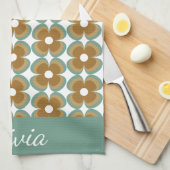 Trendiges Teal Karamell Retro Groovy Blumen Nahtlo Geschirrtuch (Viertel Falte)