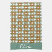 Trendiges Teal Karamell Retro Groovy Blumen Nahtlo Geschirrtuch (Vertikal)