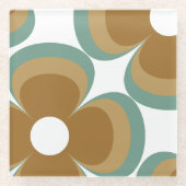 Trendiges Teal Karamell Retro Groovy Blumen Nahtlo Glasuntersetzer (Vorderseite)