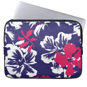 Trendiges tropisches abstraktes blau-rotes Blumenm Laptopschutzhülle