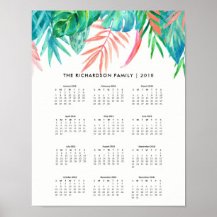 Trendiges tropisches Wasserfarben   2018 Kalender Poster
