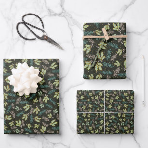 Trendiges Weihnachten mit Stechpalme Geschenkpapier Set