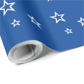 Trendiges weißes Sternmuster Blau Geschenkpapier (Rolleneckpunkt)