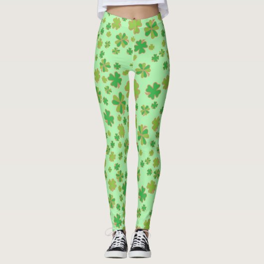 Trendiges, zweifarbiges, grünes Kleeblatt Leggings (Vorderseite)
