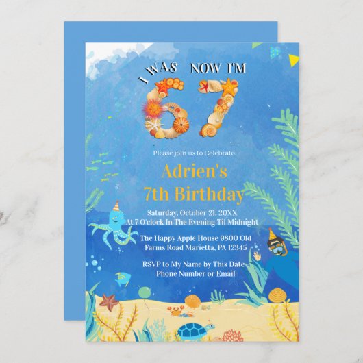 Trending 6→7 Meme Under the Sea Birthday Einladung (Vorne/Hinten)