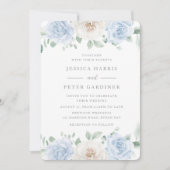 Trending Blue Floral Wedding Einladung (Vorderseite)