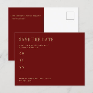 Trending Burgundy Gold Wedding SPAREN SIE DAS DATU Postkarte