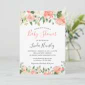 Trending Coral and Peach Floral Baby Shower Einladung (Stehend Vorderseite)