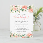 Trending Coral and Peach Wassercolor Floral Weddin Einladung (Stehend Vorderseite)