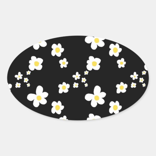 Trending daisy Muster schwarz gelb weiß, modern Ovaler Aufkleber (Vorderseite)