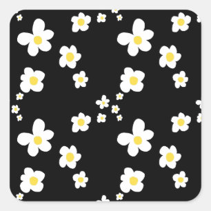 Trending daisy Muster schwarz gelb weiß, modern Quadratischer Aufkleber