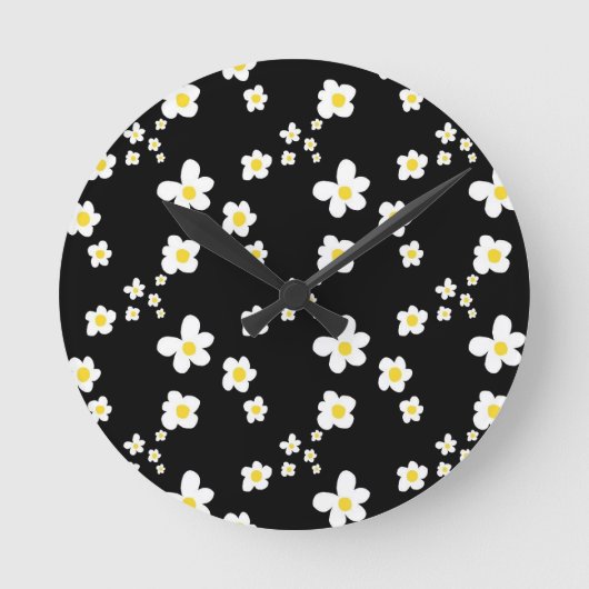 Trending daisy Muster schwarz gelb weiß, modern Runde Wanduhr (Vorderseite)