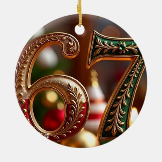Trending Elegant Six Seven Christmas Meme Keramik Ornament (Hinten)