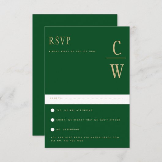 Trending Emerald Green Gold Wedding RSVP (Vorne/Hinten)