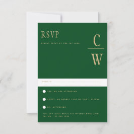 Trending Emerald Green Gold Wedding RSVP Karte