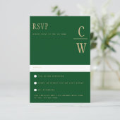 Trending Emerald Green Gold Wedding RSVP Karte (Stehend Vorderseite)