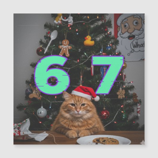 Trending Funny Six Seven Christmas Cat Magnetkarte (Vorderseite)