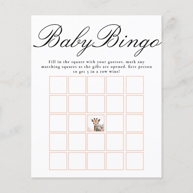 Trending Giraffe Baby Shower Bingo Paper Sheet (Vorderseite)