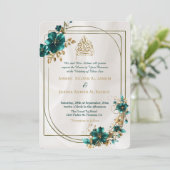 Trending Green Gold Floral Border Islamic Wedding Einladung (Stehend Vorderseite)