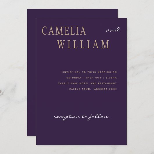 Trending Modern Wedding Lila Plum Berry Gold Einladung (Vorne/Hinten)