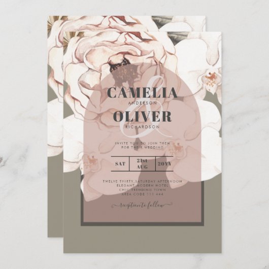 Trending MOSS BLUSH WEDD Sage Dusty Pink Einladung (Vorne/Hinten)