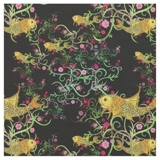 Trending Orientalischer Stil Koi und Blume Muster Stoff (Nahaufnahme)