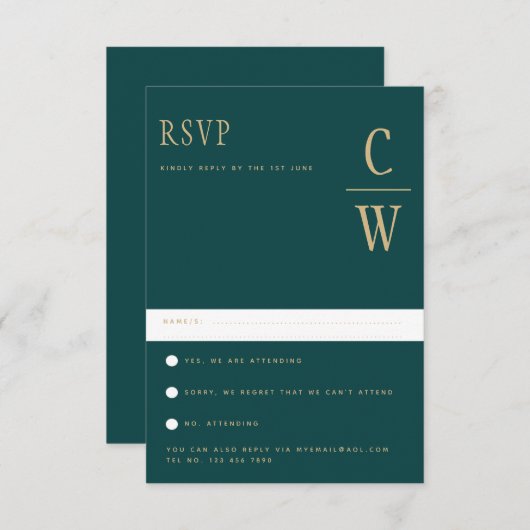 Trending Peacock AQUAMARIN Green Gold Wedding RSVP (Vorne/Hinten)