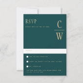 Trending Peacock AQUAMARIN Green Gold Wedding RSVP Karte (Vorderseite)