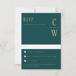 Trending Peacock AQUAMARIN Green Gold Wedding RSVP Karte